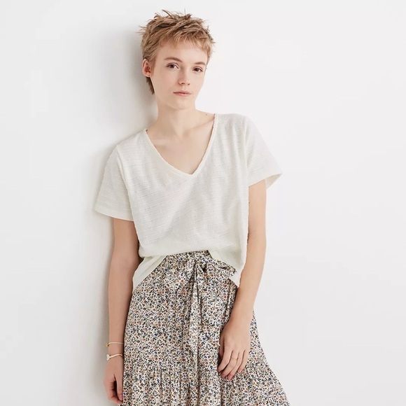 Madewell white Textured V-Neck Setlist Boxy Top size large NWT - Picture 2 of 9